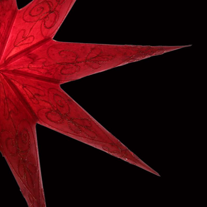Suria Zari Batik rot - Faltbarer Leuchtstern, Weihnachtsstern aus Papier mit 9 Zacken, 60 cm